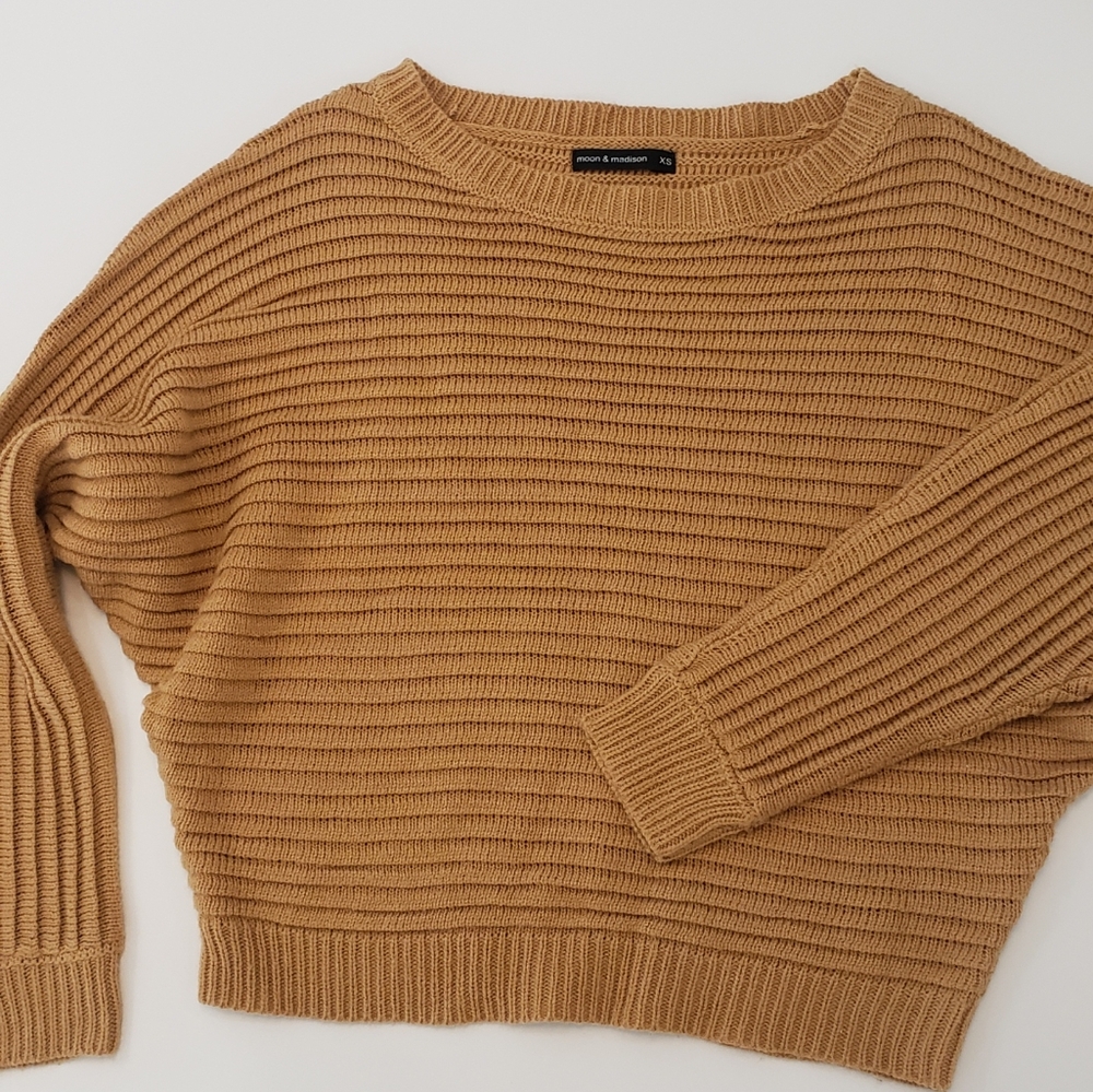 Brown Earthy Fall Baggy Moon&madison Xs To Small  Cropped Cable Knit Sweater